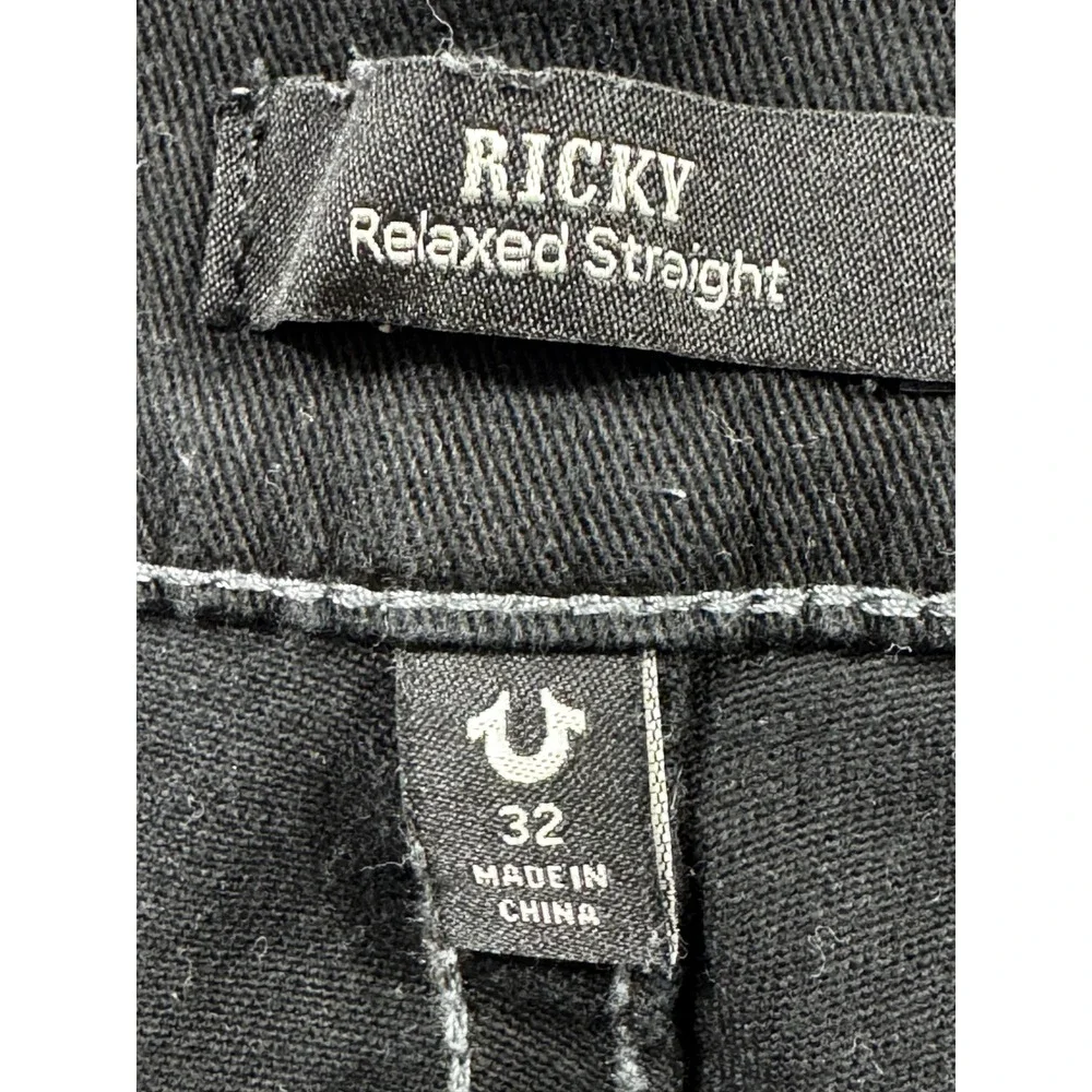 True Religion Mens Ricky Flap Pocket Relaxed Straight Black Jeans 32 Meas: 32x30